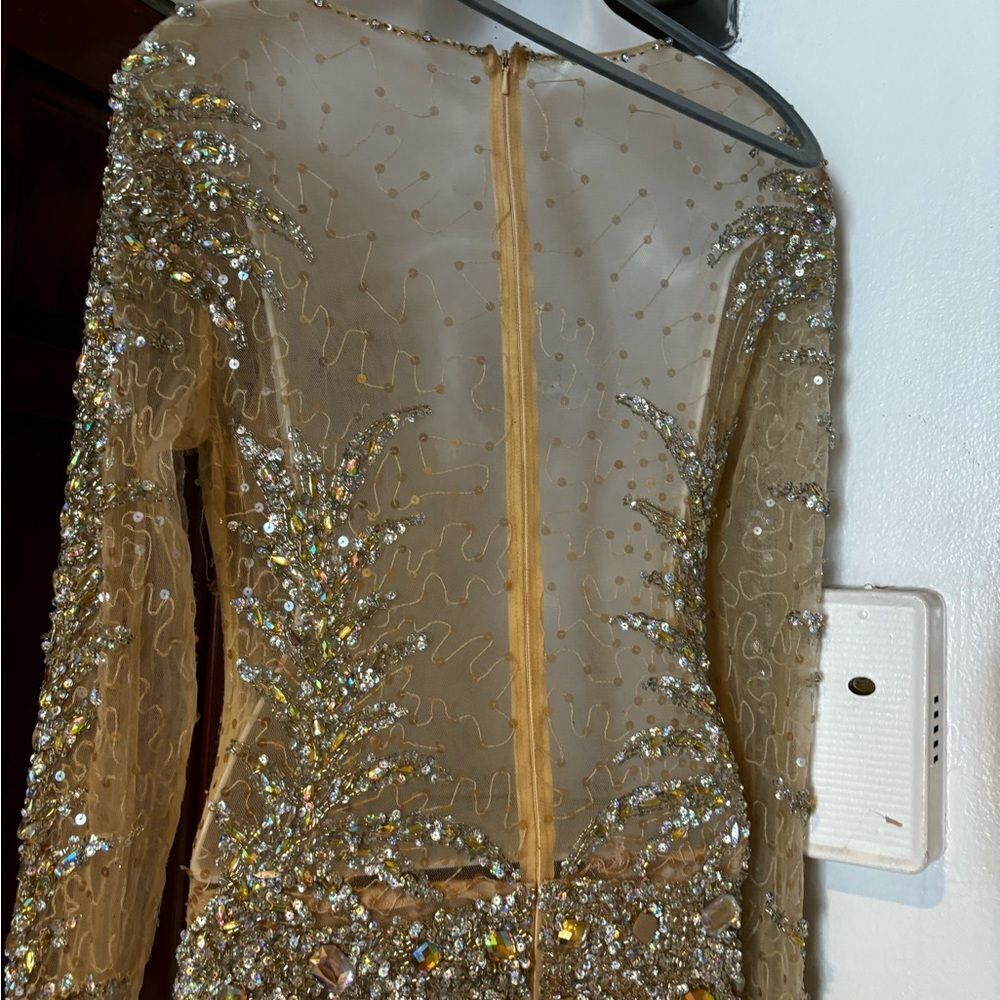 Royal queen rhinestone runway dress beaded bodycon sparkle crystal gems see thru - Picture 5 of 8